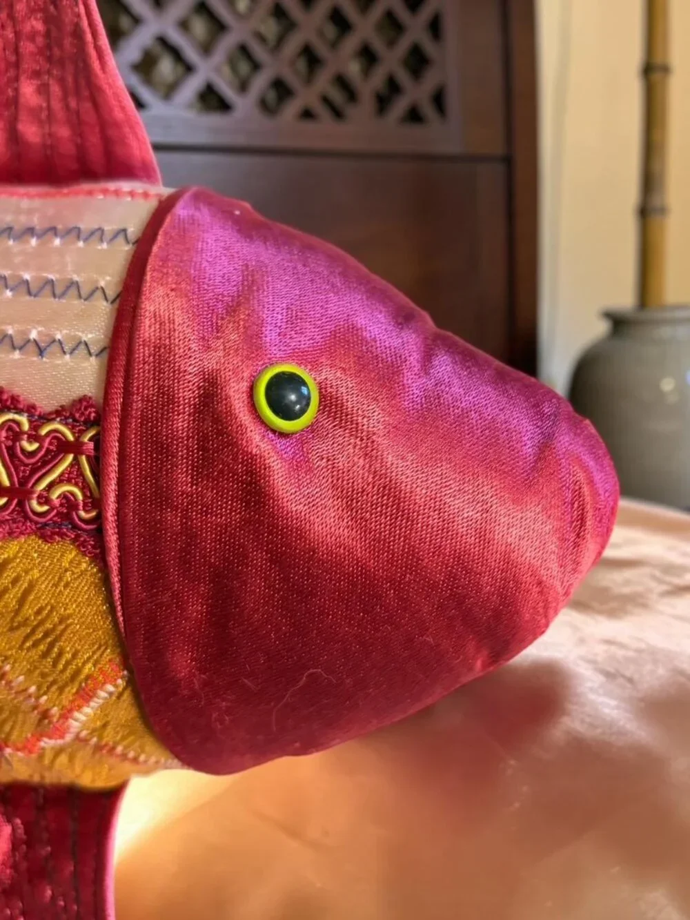 Handcrafted OOAK Brocade Patchwork Fish Koi Folk Art Boho Asian Pillow 12